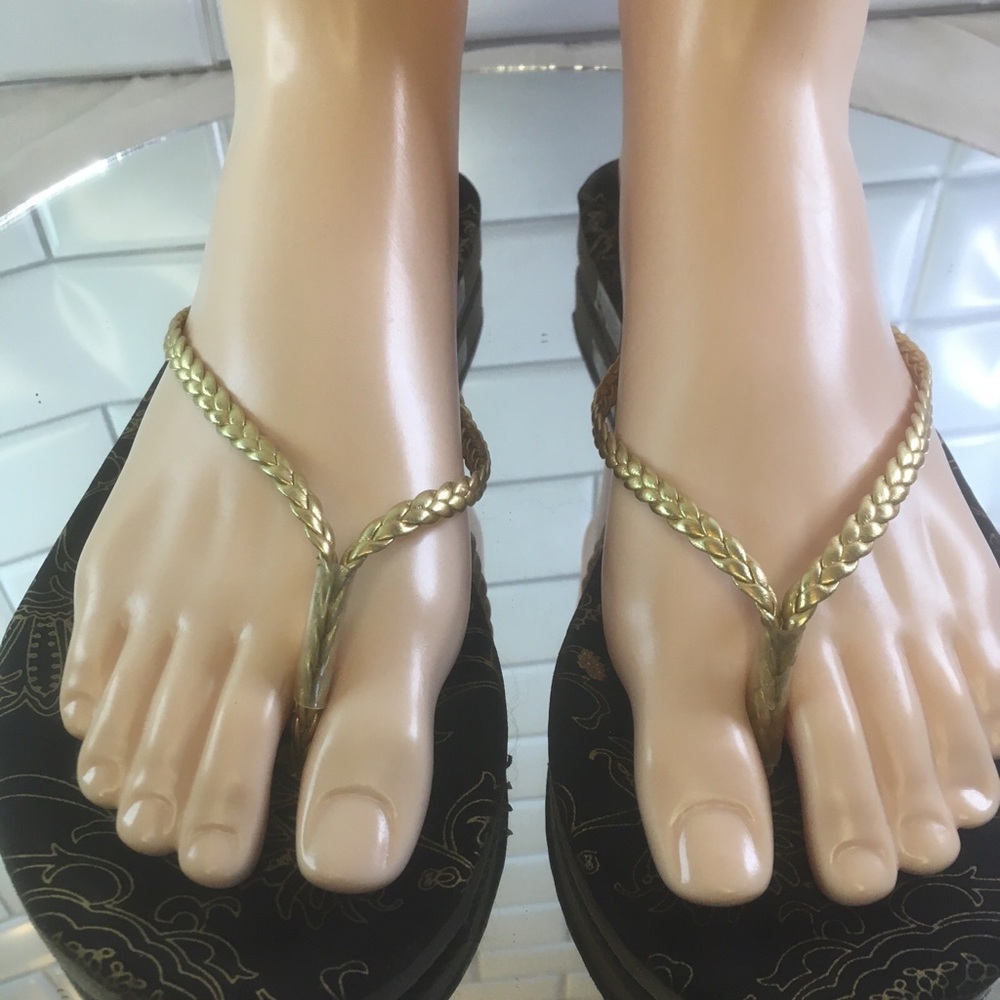 Gold Metallic Braided Casual Flip Flop Womens 7